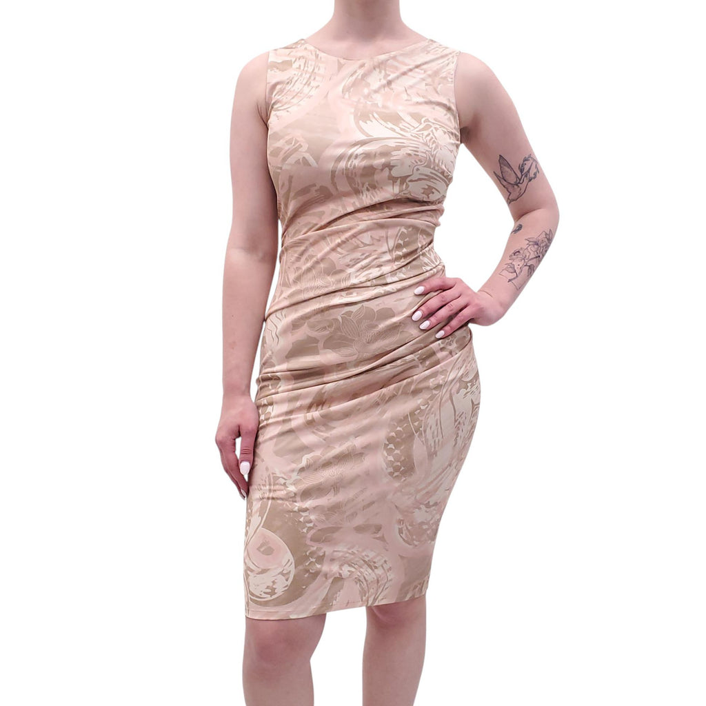 EMILIO PUCCI BEIGE PATTERNED RUCHED DRESS - SIZE 8