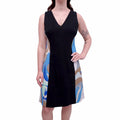 EMILIO PUCCI BLACK DRESS WITH BLUE PATTERNED SIDE DETAIL - SIZE 10
