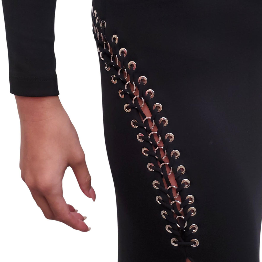 EMILIO PUCCI BLACK DRESS WITH SILVER GROMMET STITCHING DETAIL - SIZE 8