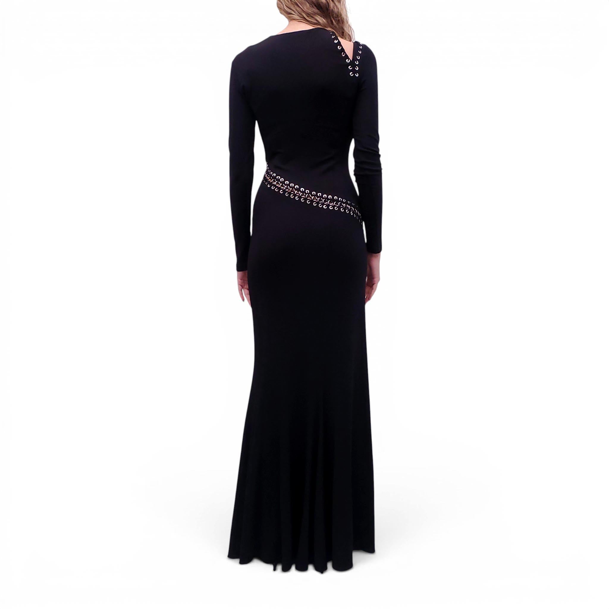 EMILIO PUCCI BLACK DRESS WITH SILVER GROMMET STITCHING DETAIL - SIZE 8