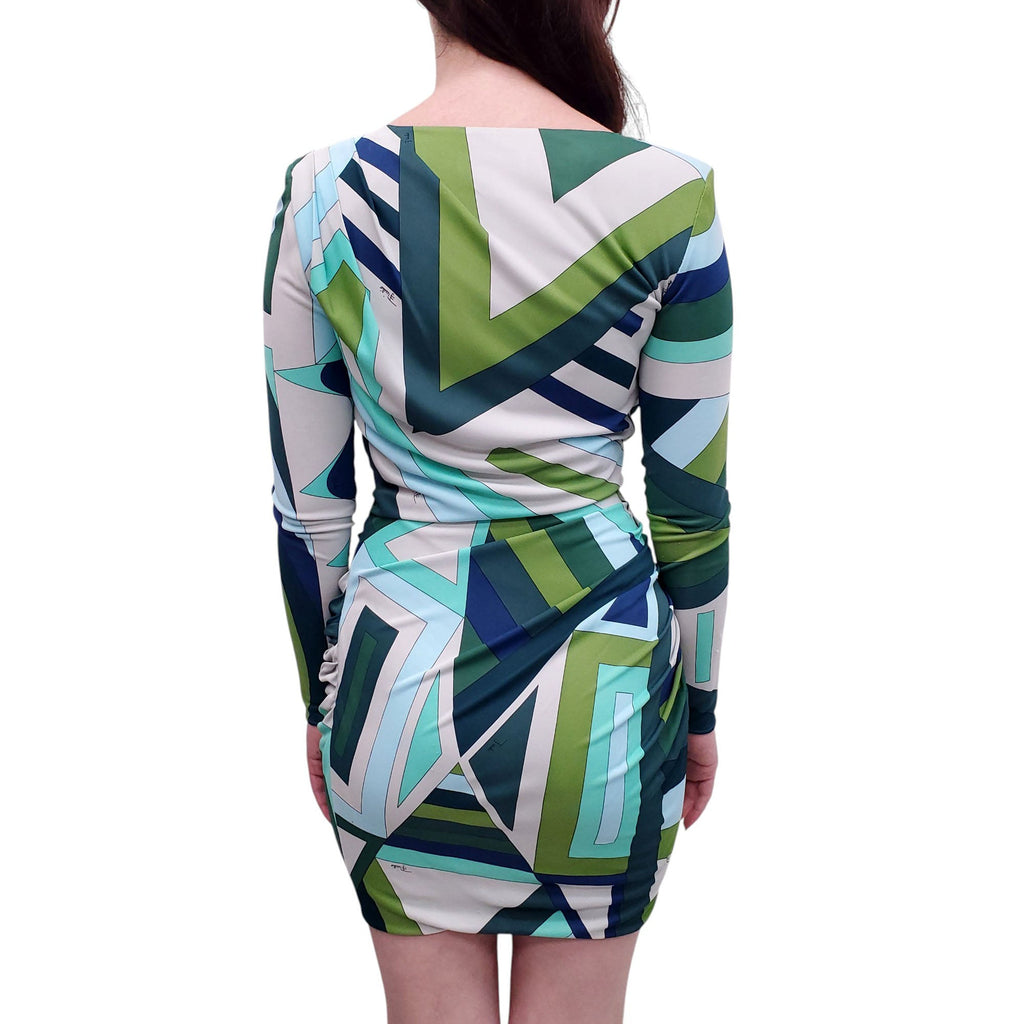 EMILIO PUCCI BLUE AND GREEN PATTERNED DRESS - SIZE 38