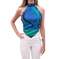 EMILIO PUCCI BLUE PATTERNED HALTER TOP - SIZE XS