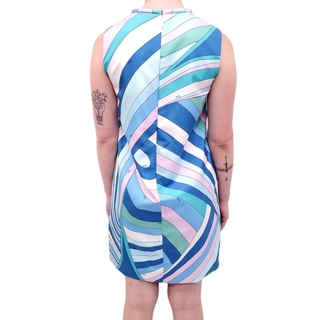 EMILIO PUCCI BLUE PRINT SILKTWILL MINI DRESS - SIZE 42
