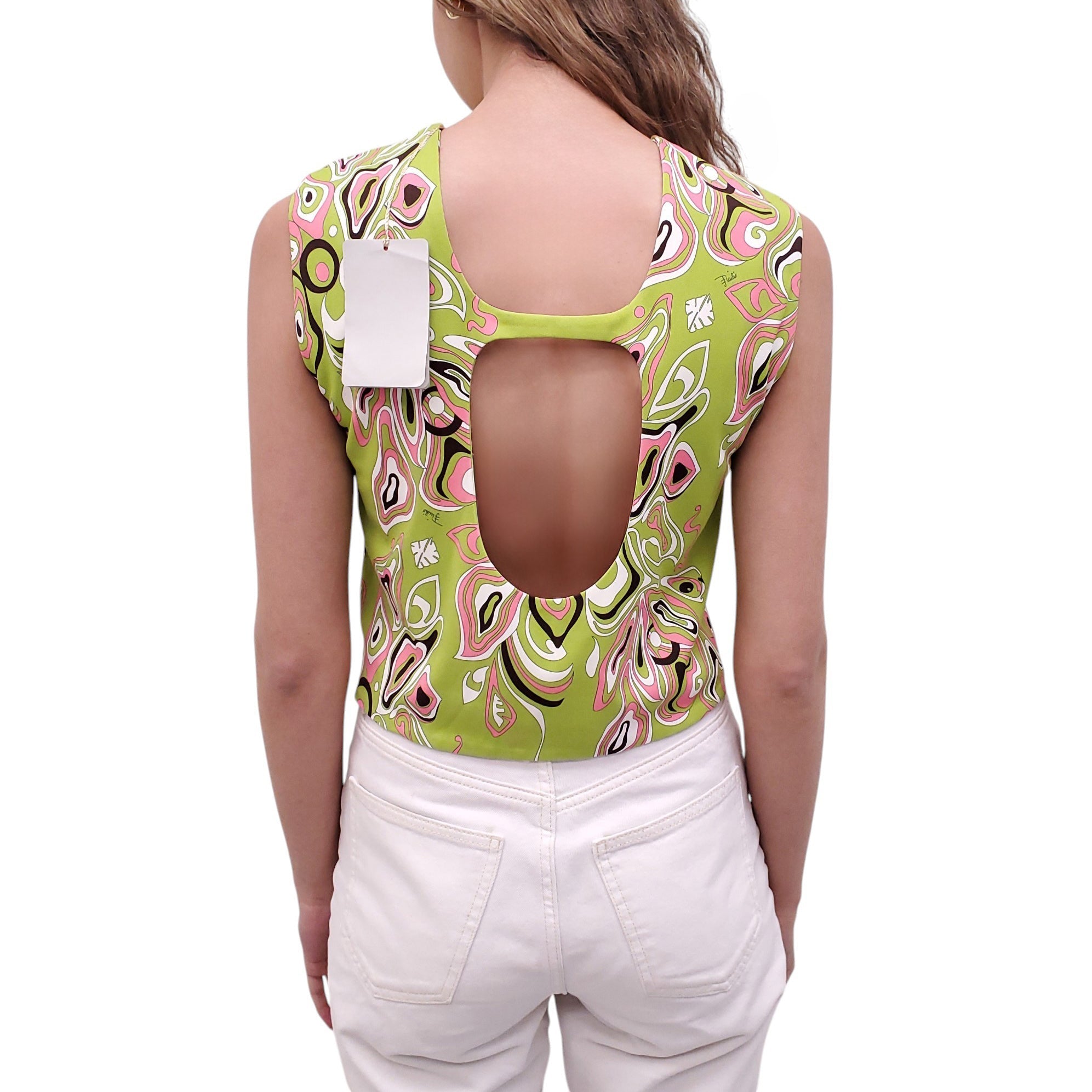 EMILIO PUCCI GREEN PATTERNED TANK TOP - SIZE 40