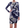 EMILIO PUCCI NAVY PATTERNED LONG-SLEEVE RUCHED DRESS - SIZE 6