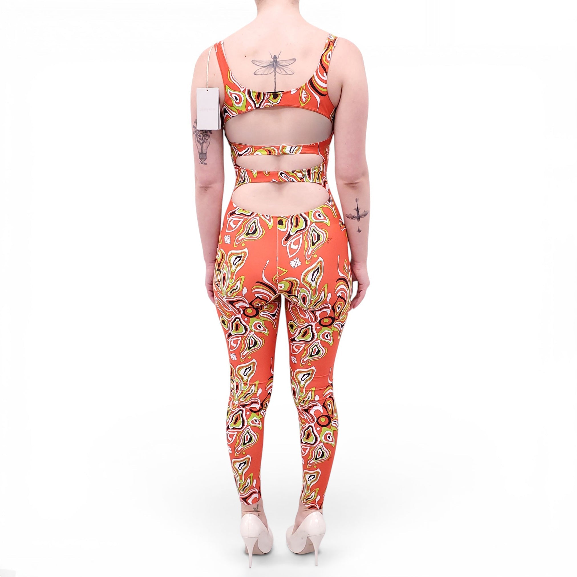 EMILIO PUCCI ORANGE PATTERNED JUMPSUIT - SIZE S