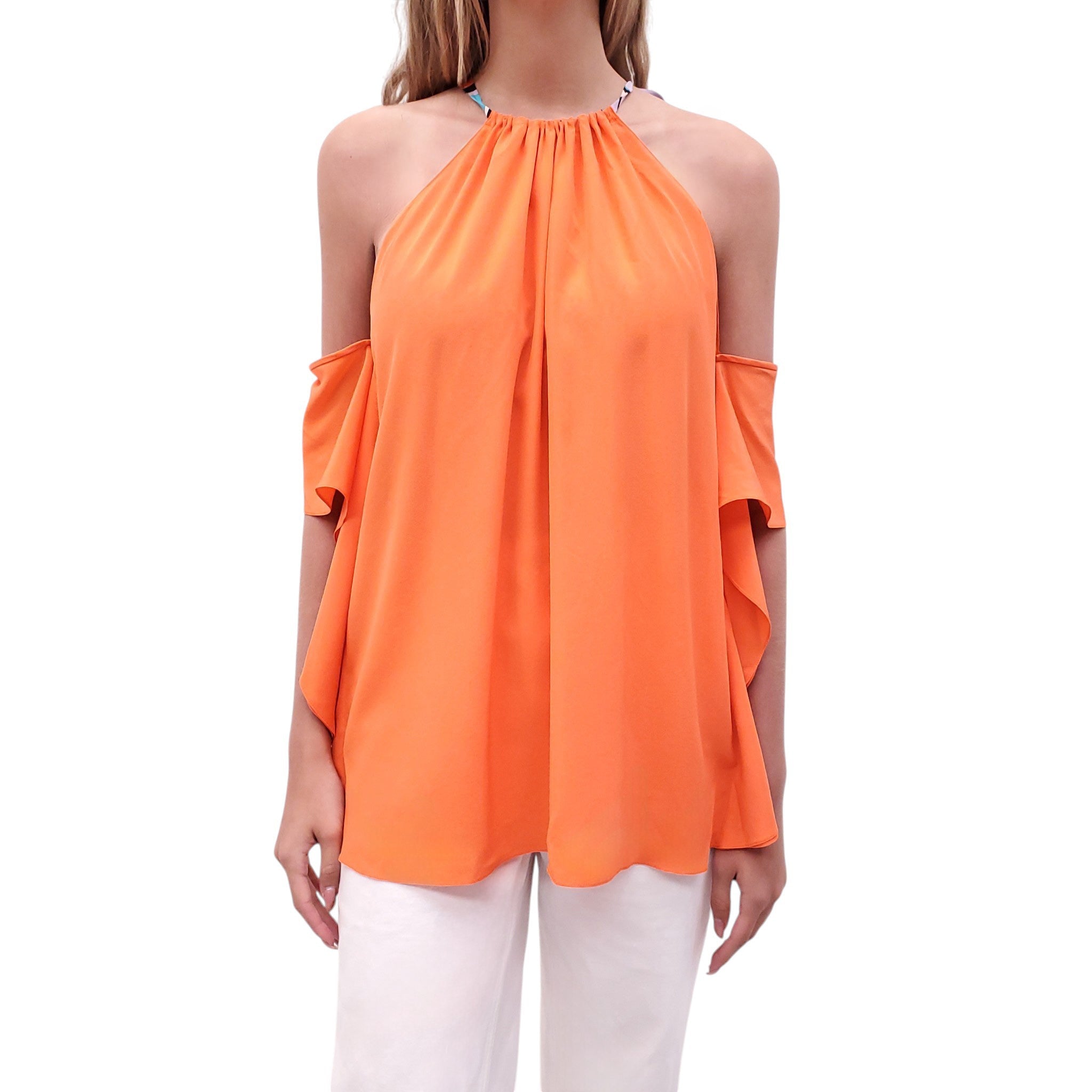 EMILIO PUCCI ORANGE RUFFLE HALTER TOP - SIZE 46