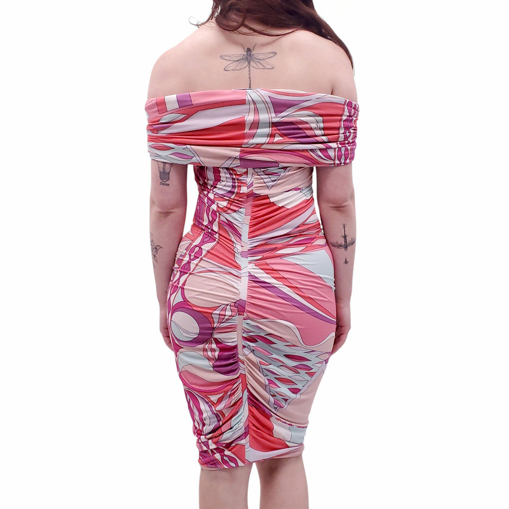 EMILIO PUCCI PATTERNED OFF-THE-SHOULDER DRESS - SIZE 6