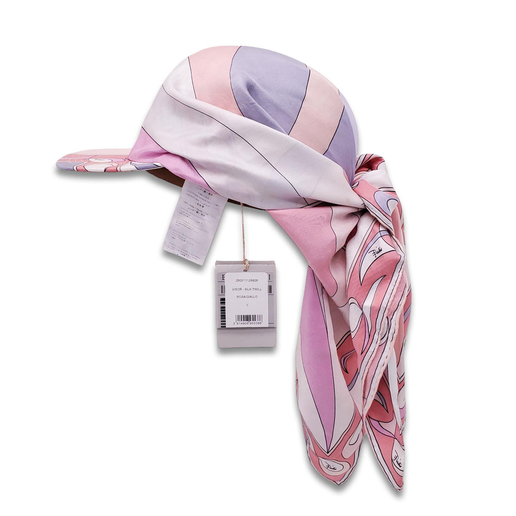EMILIO PUCCI PINK PATTERNED SILK TWILL VISOR - SIZE 2