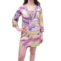 EMILIO PUCCI PURPLE AND YELLOW PATTERNED COVER-UP DRESS WITH TIE-UP DETAIL - SIZE 6