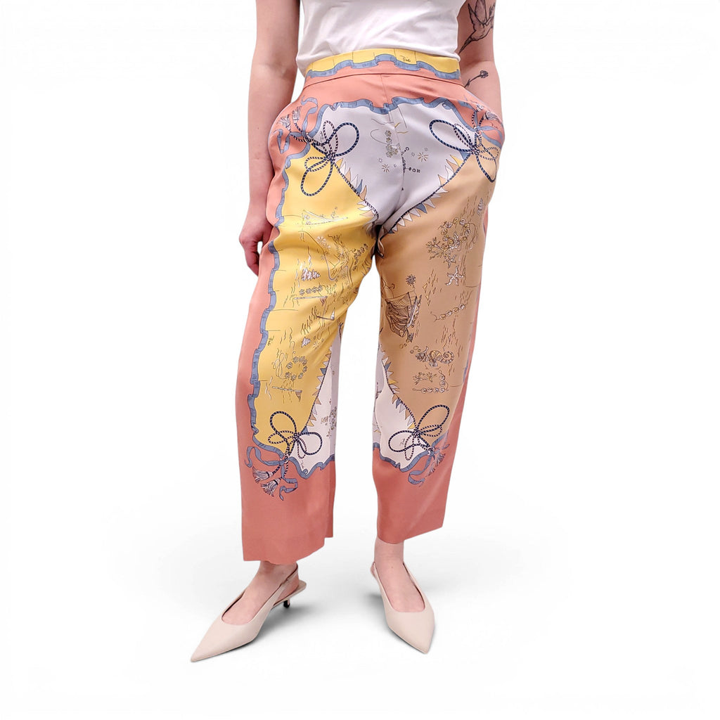 EMILIO PUCCI TERRACOTTA MAP PATTERNED CROPPED SILK TROUSERS - SIZE 46