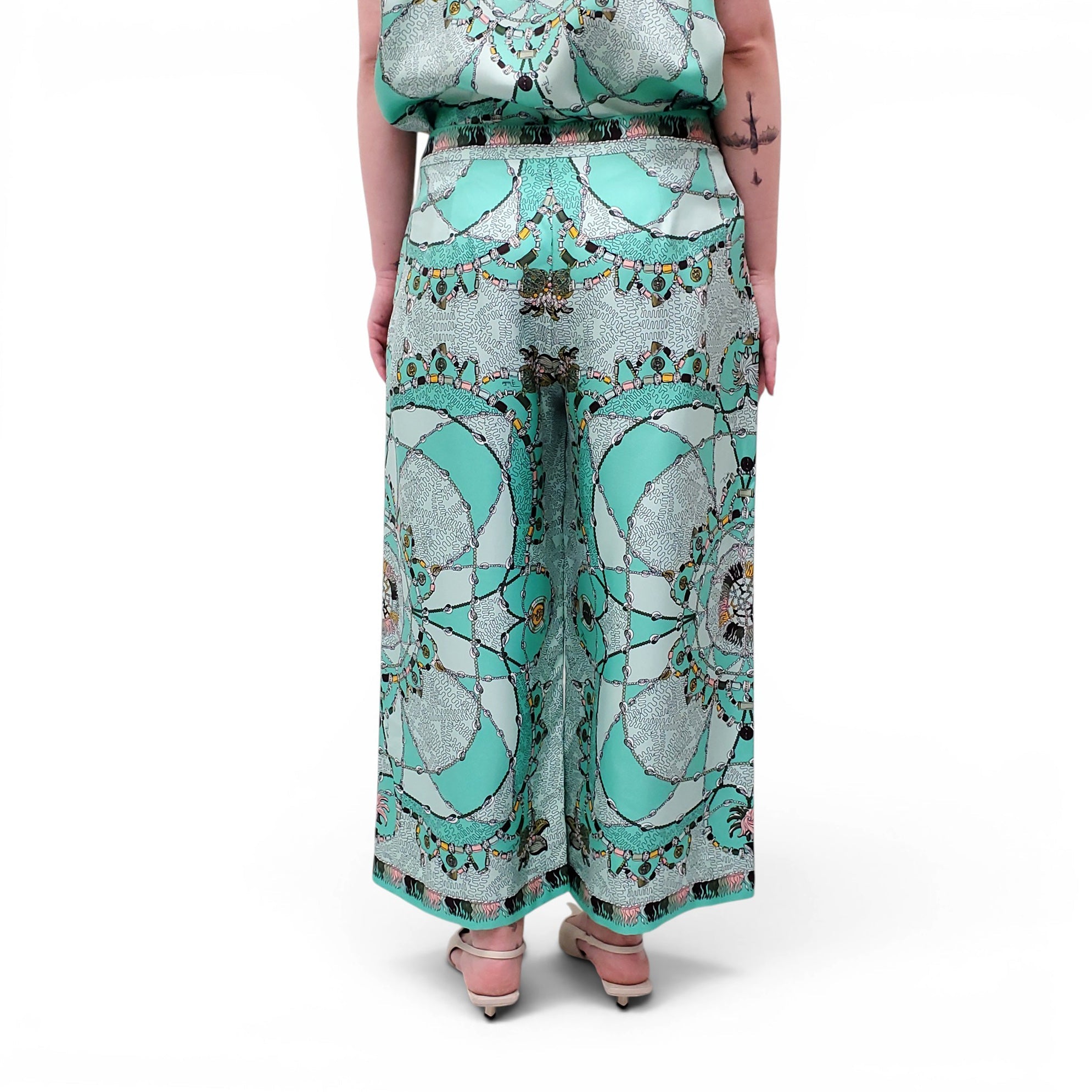 EMILIO PUCCI TURQUOISE PATTERNED CROPPED TROUSERS - SIZE 44