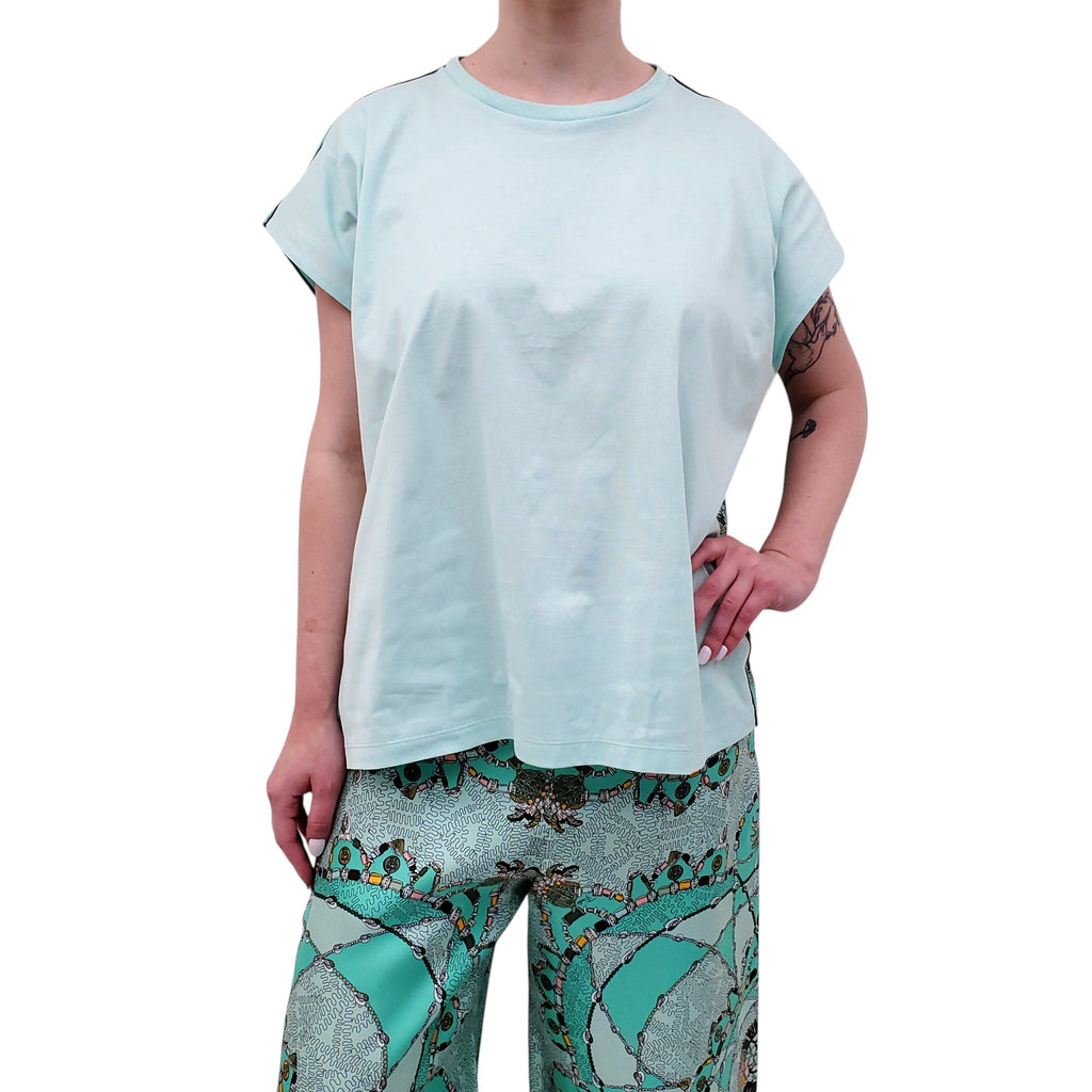 EMILIO PUCCI TURQUOISE SILKTWILL PANNELLED COTTON JERSEY TOP - SIZE L