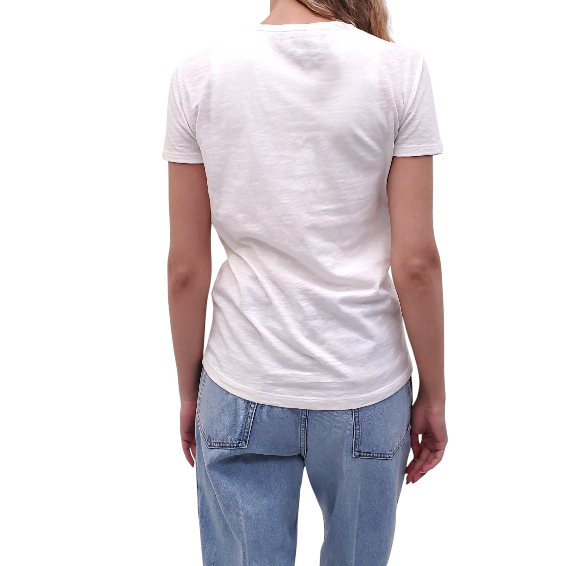 EMPORIO ARMANI WHITE T-SHIRT WITH BLACK FLOWER DETAIL - SIZE 40