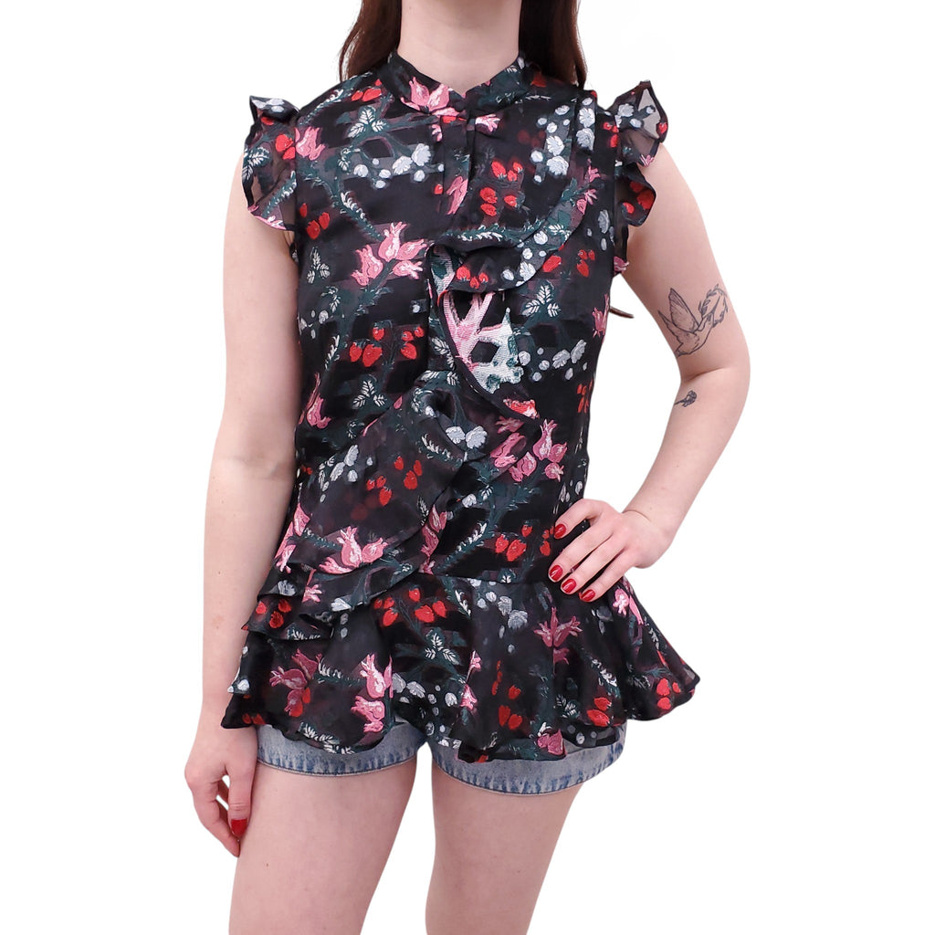 ERDEM BLACK STRAWBERRY RUFFLE BLOUSE - SIZE 6