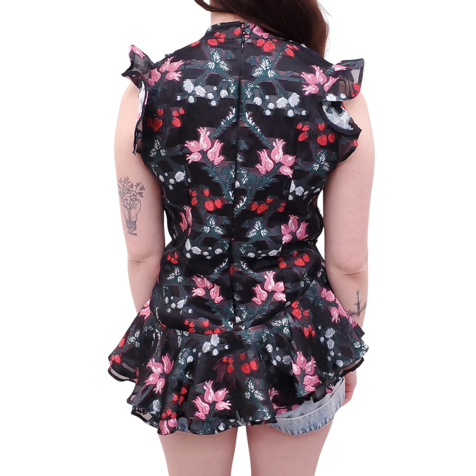 ERDEM BLACK STRAWBERRY RUFFLE BLOUSE - SIZE 6