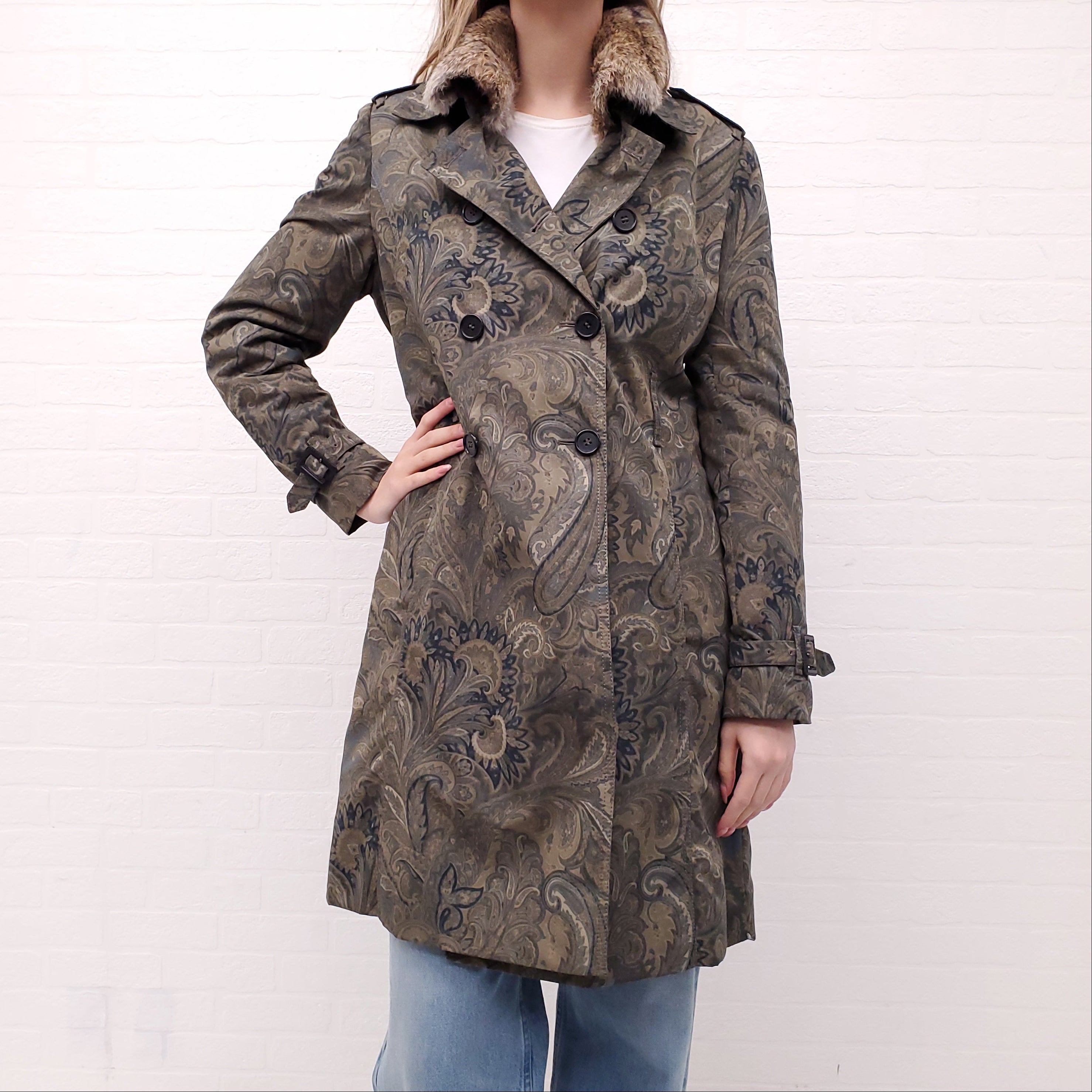 ETRO PATTERNED JACKET WITH FUR - SIZE 44