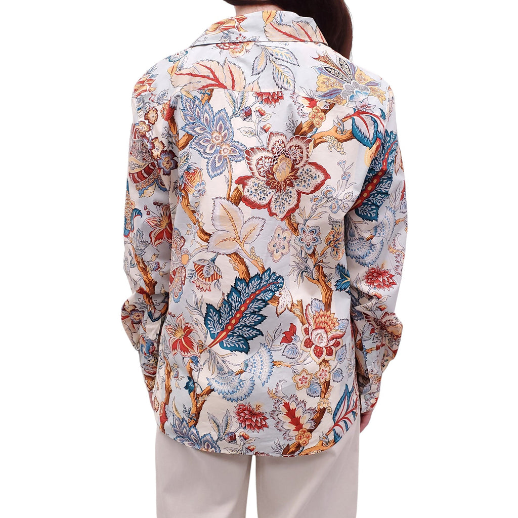 ETRO WHITE, BLUE AND ORANGE FLORAL BLOUSE - SIZE 50