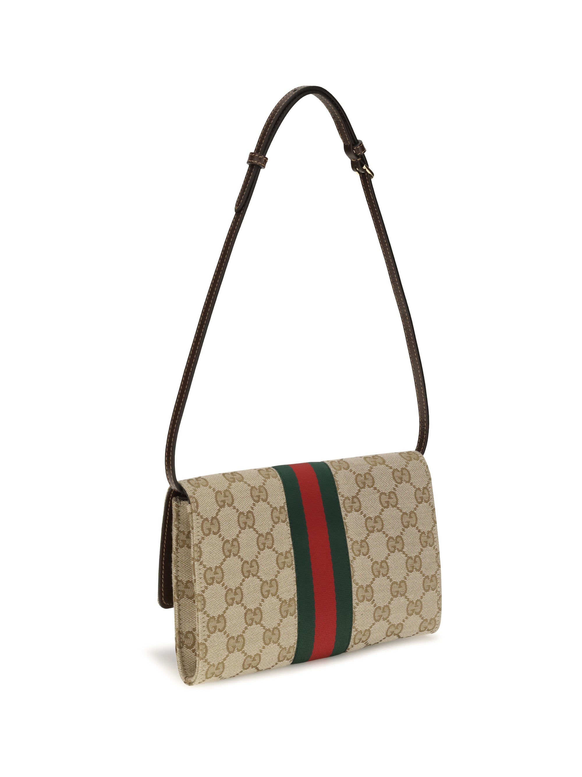 Gucci Women Horsebit Web Wallet With Shoulder Strap