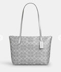 NWT Coach Fiona Zip Tote In Pearlized Signature Canvas & Metallic Smooth Leather