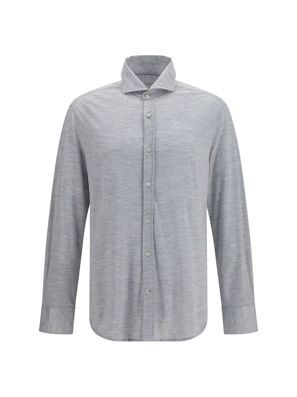 Brunello Cucinelli Men Silk And Cotton Jersey Shirt With Spread Collar