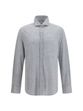 Brunello Cucinelli Men Silk And Cotton Jersey Shirt With Spread Collar