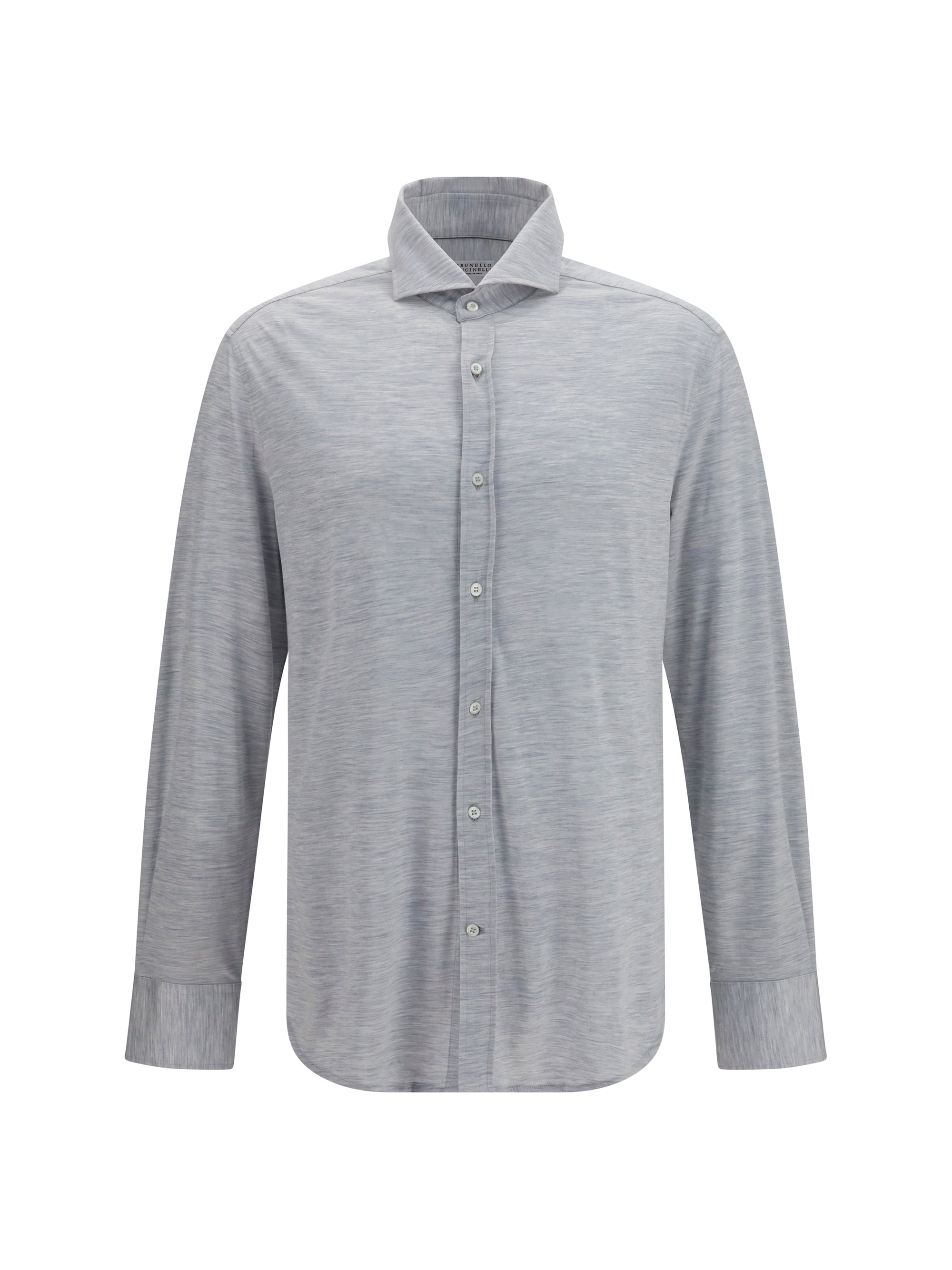 Brunello Cucinelli Men Silk And Cotton Jersey Shirt With Spread Collar