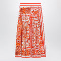 Dolce&Gabbana High-Waisted Maiolica-Print Poplin Pleated Skirt In Orange Women