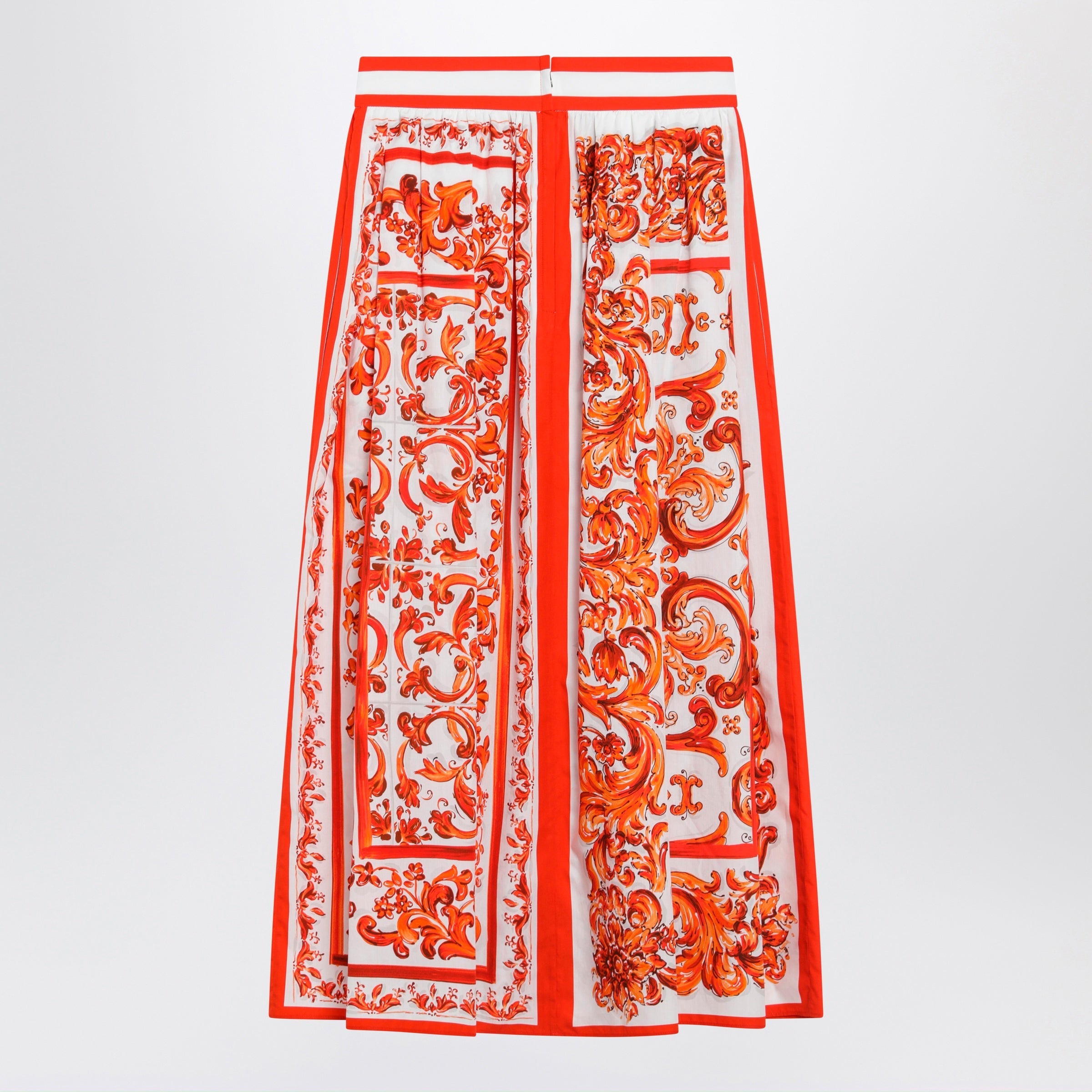 Dolce&Gabbana High-Waisted Maiolica-Print Poplin Pleated Skirt In Orange Women