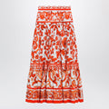 Dolce&Gabbana Long Maiolica-Print Cotton Poplin Skirt In Orange Women