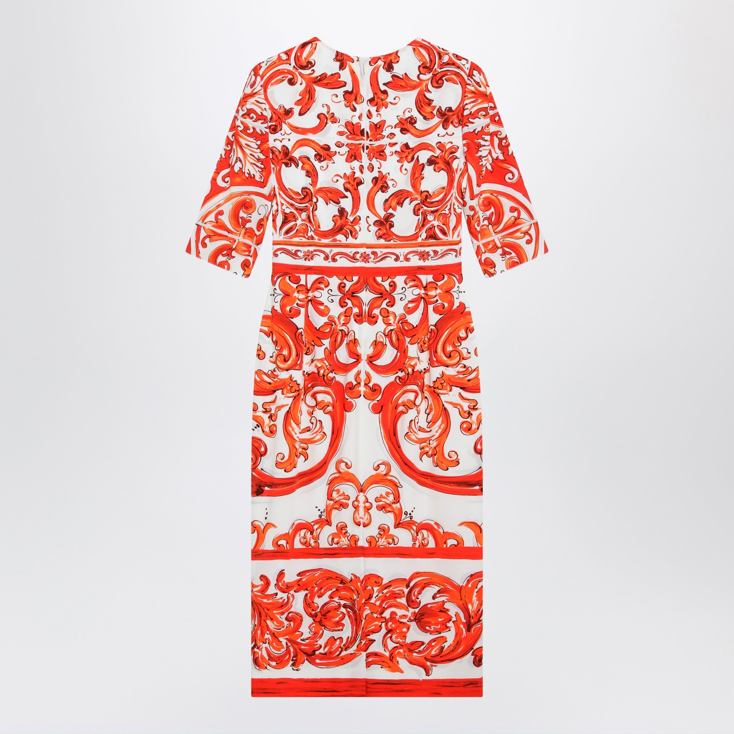 Dolce&Gabbana Fitted Maiolica-Print Silk Charmeuse Dress In Orange Women