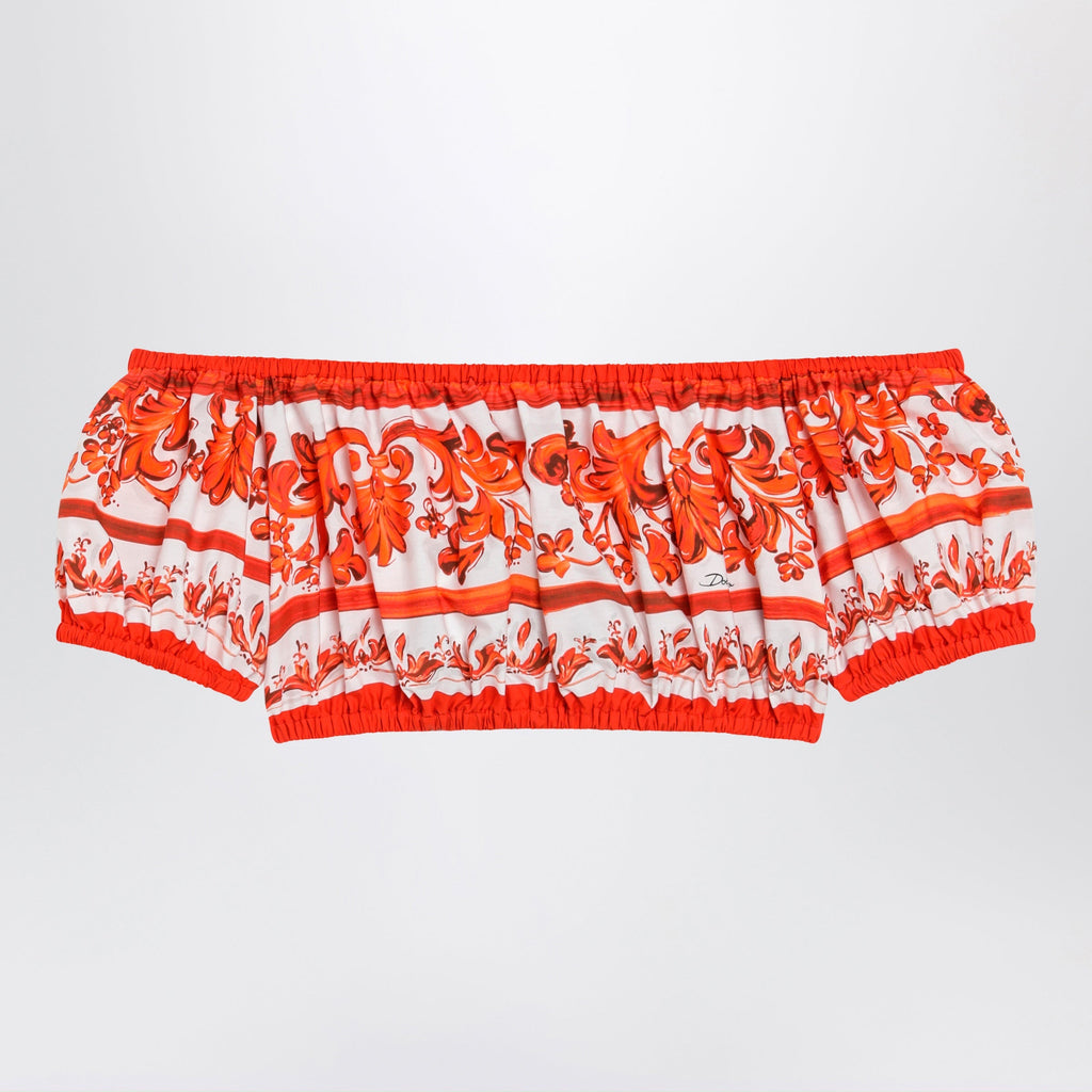 Dolce&Gabbana Maiolica-Print Cotton Poplin Top In Orange Women