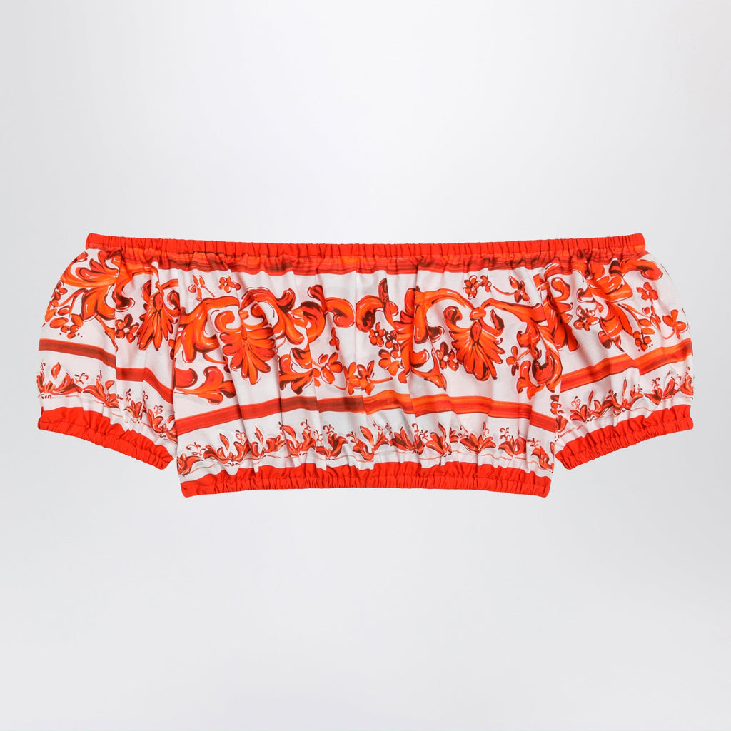 Dolce&Gabbana Maiolica-Print Cotton Poplin Top In Orange Women