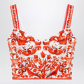 Dolce&Gabbana Maiolica-Print Charmeuse Bustier Top In Orange Women