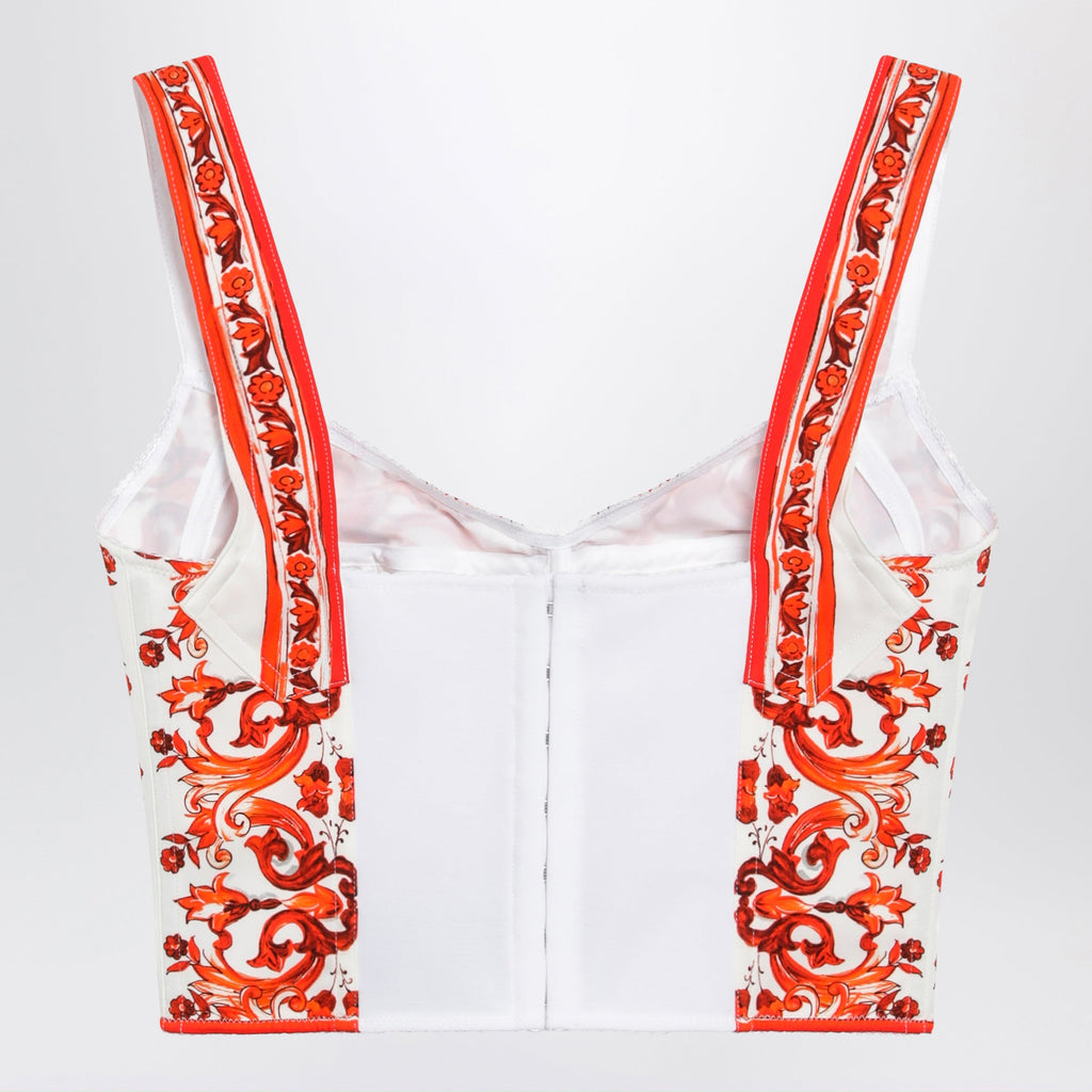Dolce&Gabbana Maiolica-Print Charmeuse Bustier Top In Orange Women