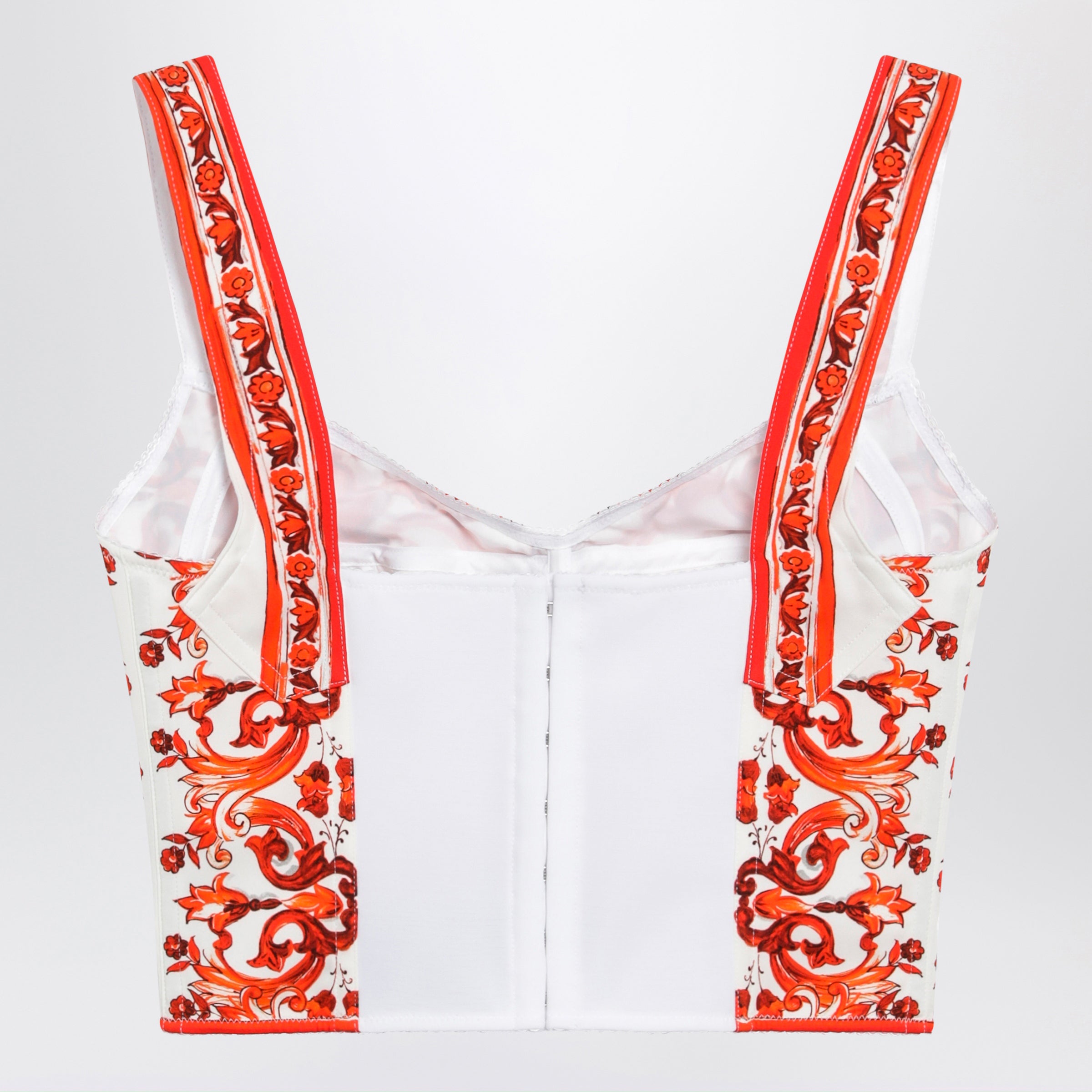 Dolce&Gabbana Maiolica-Print Charmeuse Bustier Top In Orange Women
