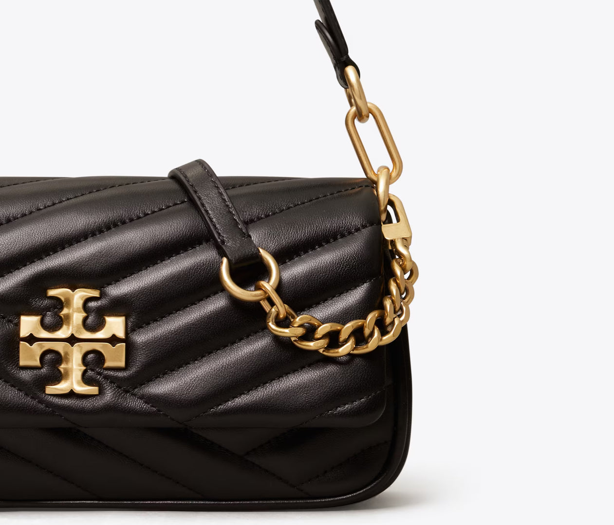 NWT Tory Burch Kira Chevron Small Flap Leather Shoulder Bag Black with Dust Bag