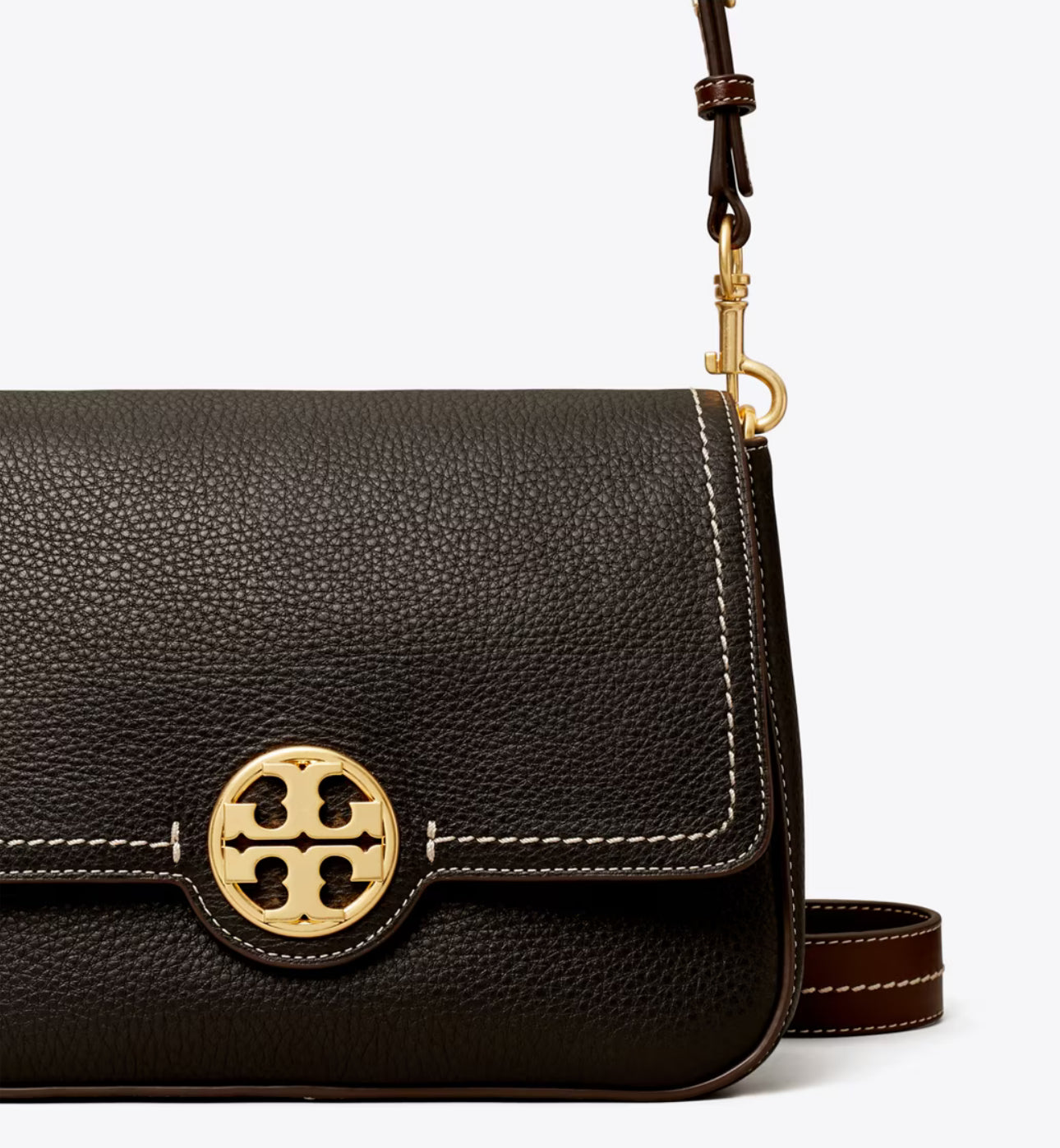 NWT Tory Burch Leather Flap Medium Shoulder Bag In Gold/Black