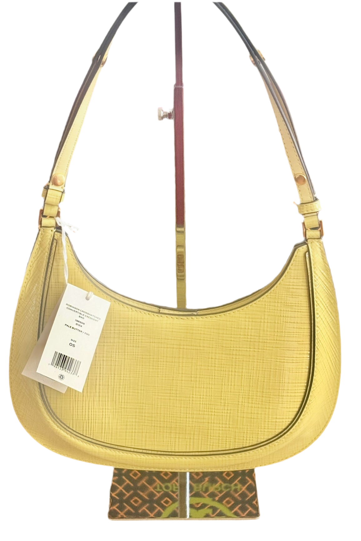 NWT Tory Burch Medium Robinson Crosshatched Convertible Crescent Bag -Butter Mint With Original Dust Bag
