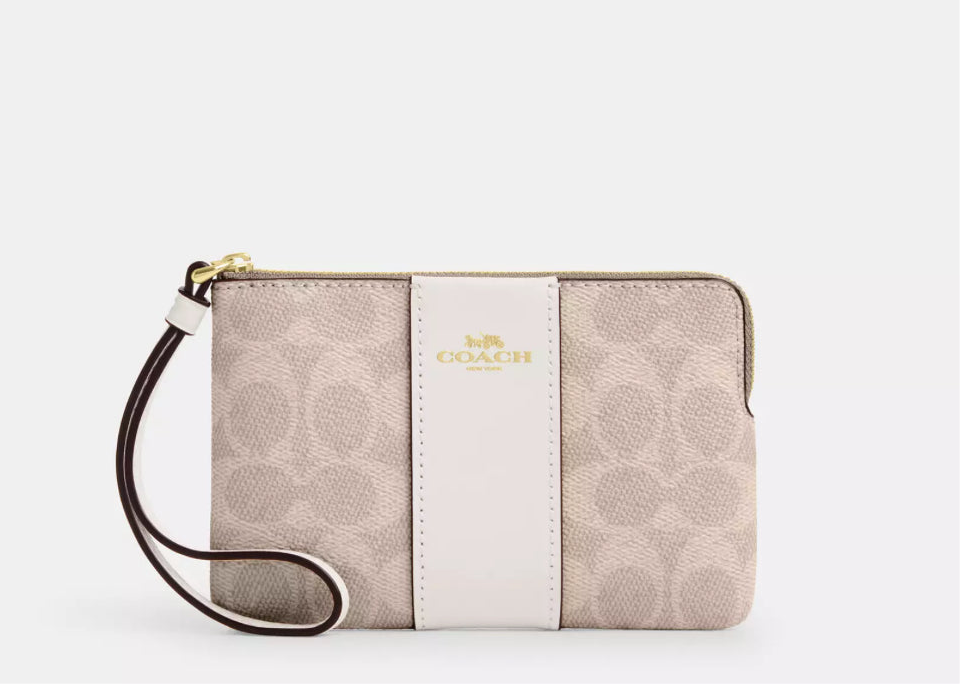 NWT Coach Corner Zip Wristlet Wallet In Signature Canvas & Leather