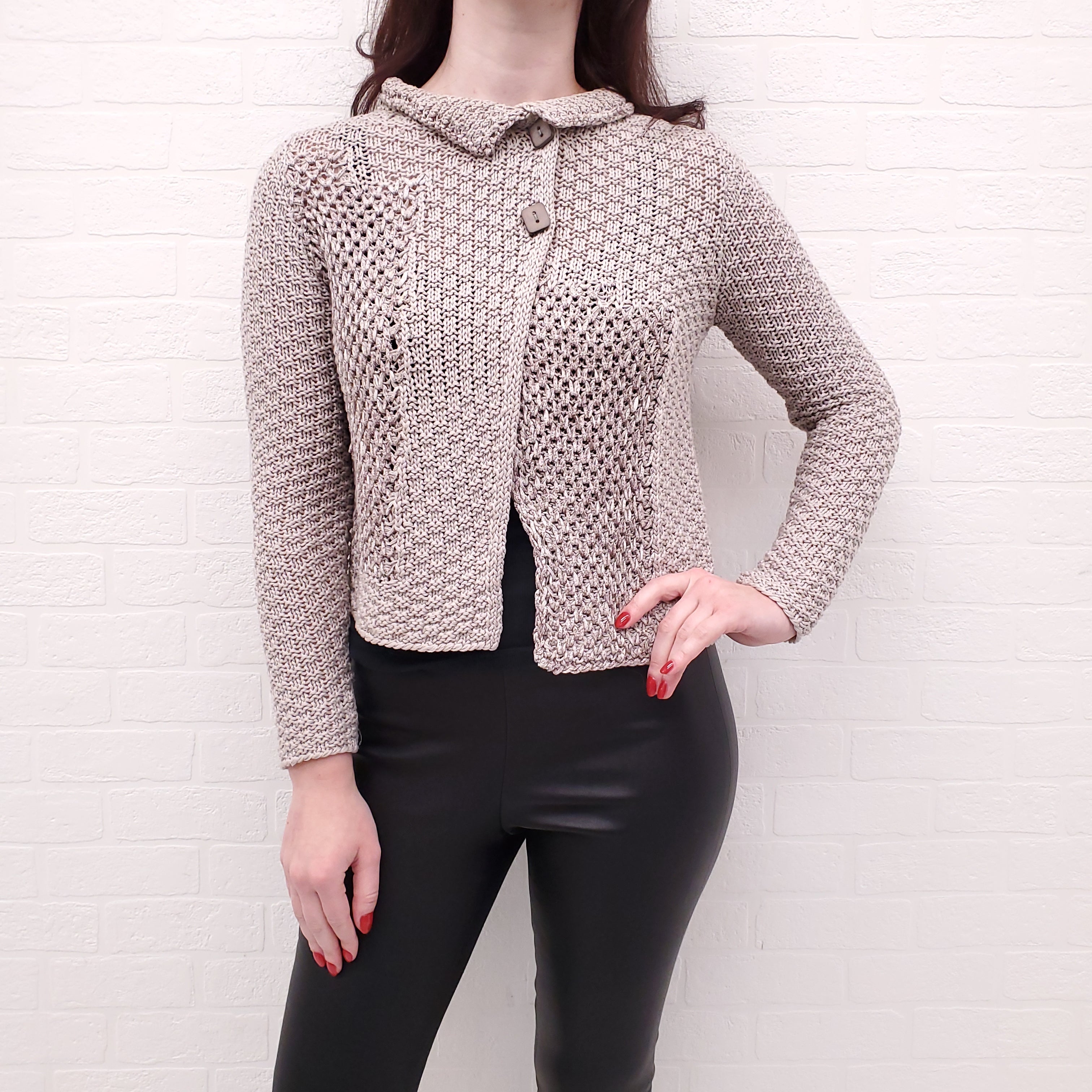 FABIANA FILIPPI TAUPE KNIT CARDIGAN - SIZE XS