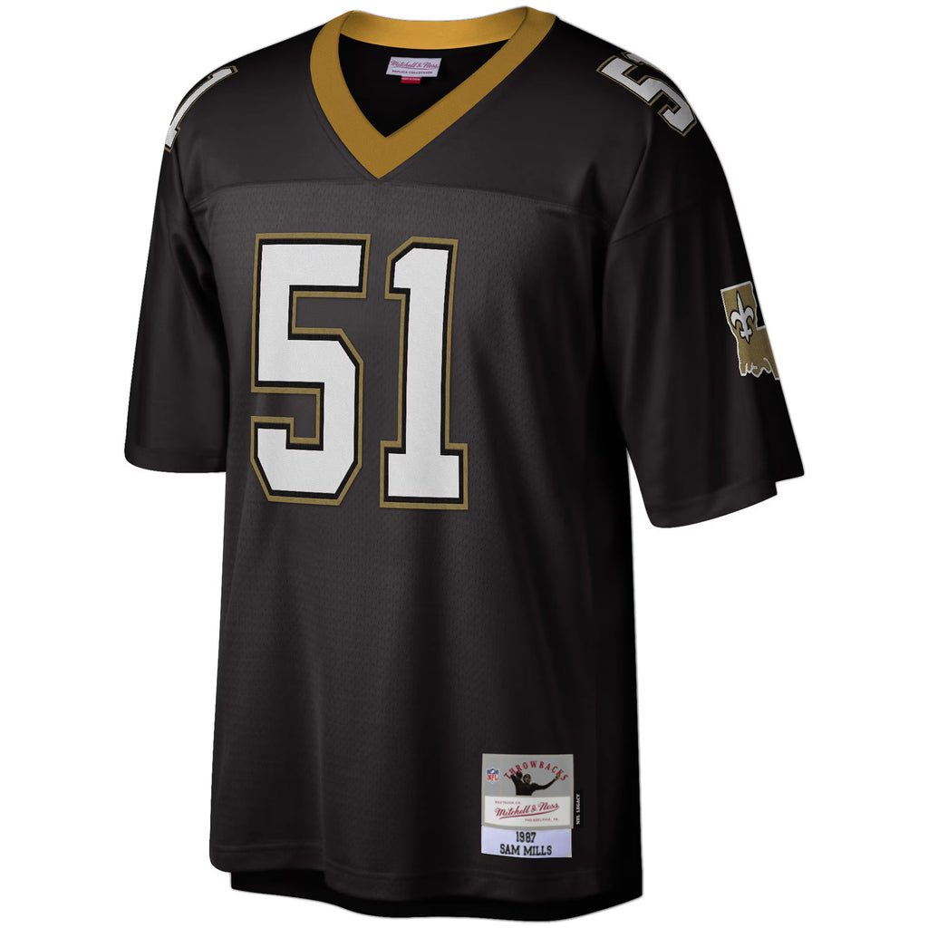 New Orleans Saints Sam Mills Mitchell & Ness Black Legacy Replica Jersey