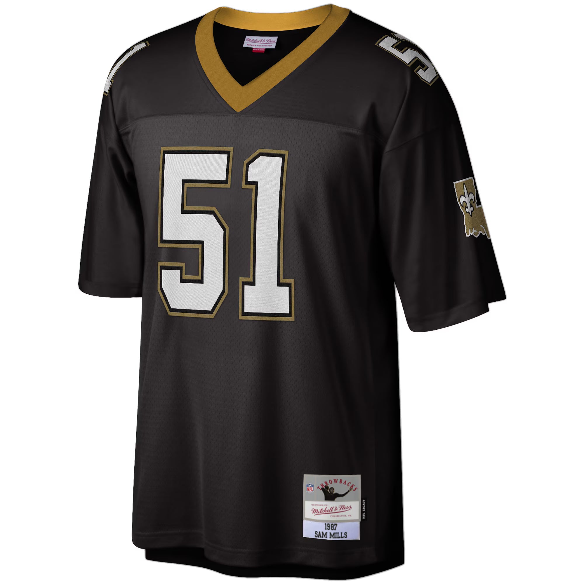 New Orleans Saints Sam Mills Mitchell & Ness Black Legacy Replica Jersey