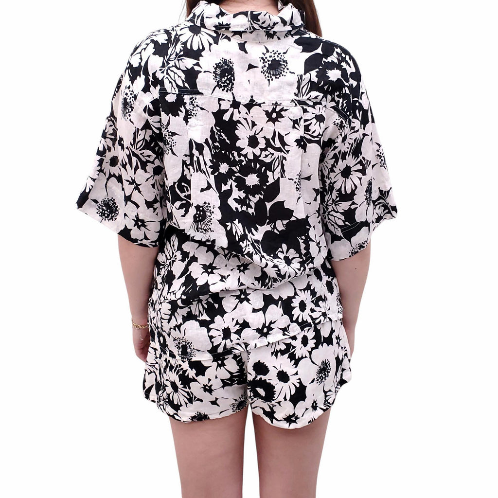 FAITHFULL THE BRAND BLACK AND WHITE COTTON SHORT SET - SIZE 4