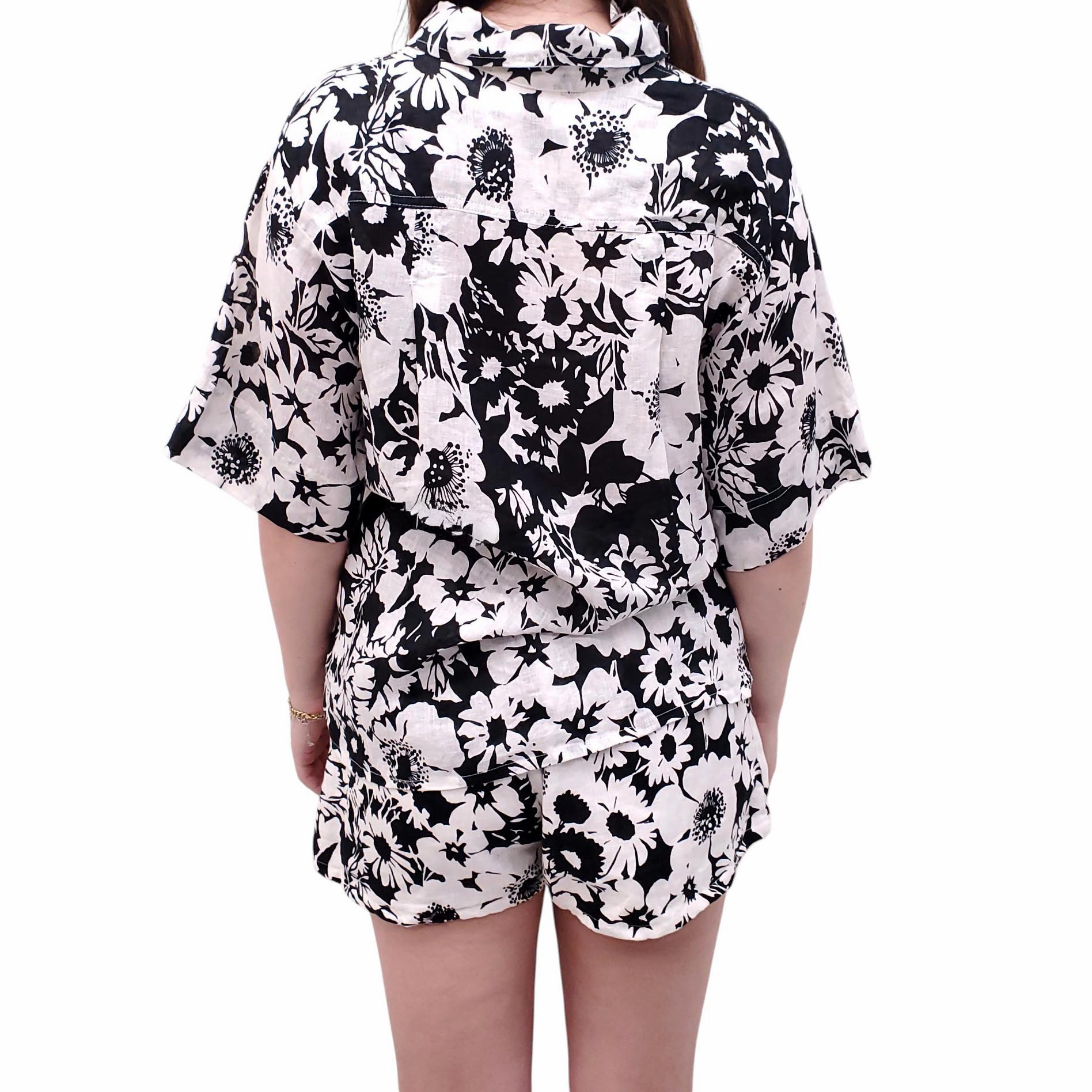 FAITHFULL THE BRAND BLACK AND WHITE COTTON SHORT SET - SIZE 4