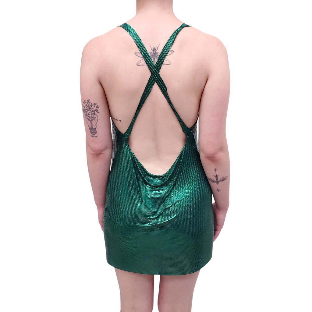 FANNIE SCHIAVONI GREEN 'HAILEY' METAL MESH DRAPED DRESS - SIZE S