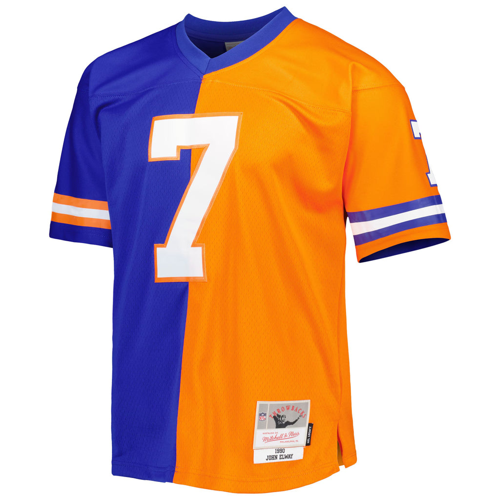 Denver Broncos John Elway Mitchell & Ness Royal/Orange 1990 Split Legacy Replica Jersey