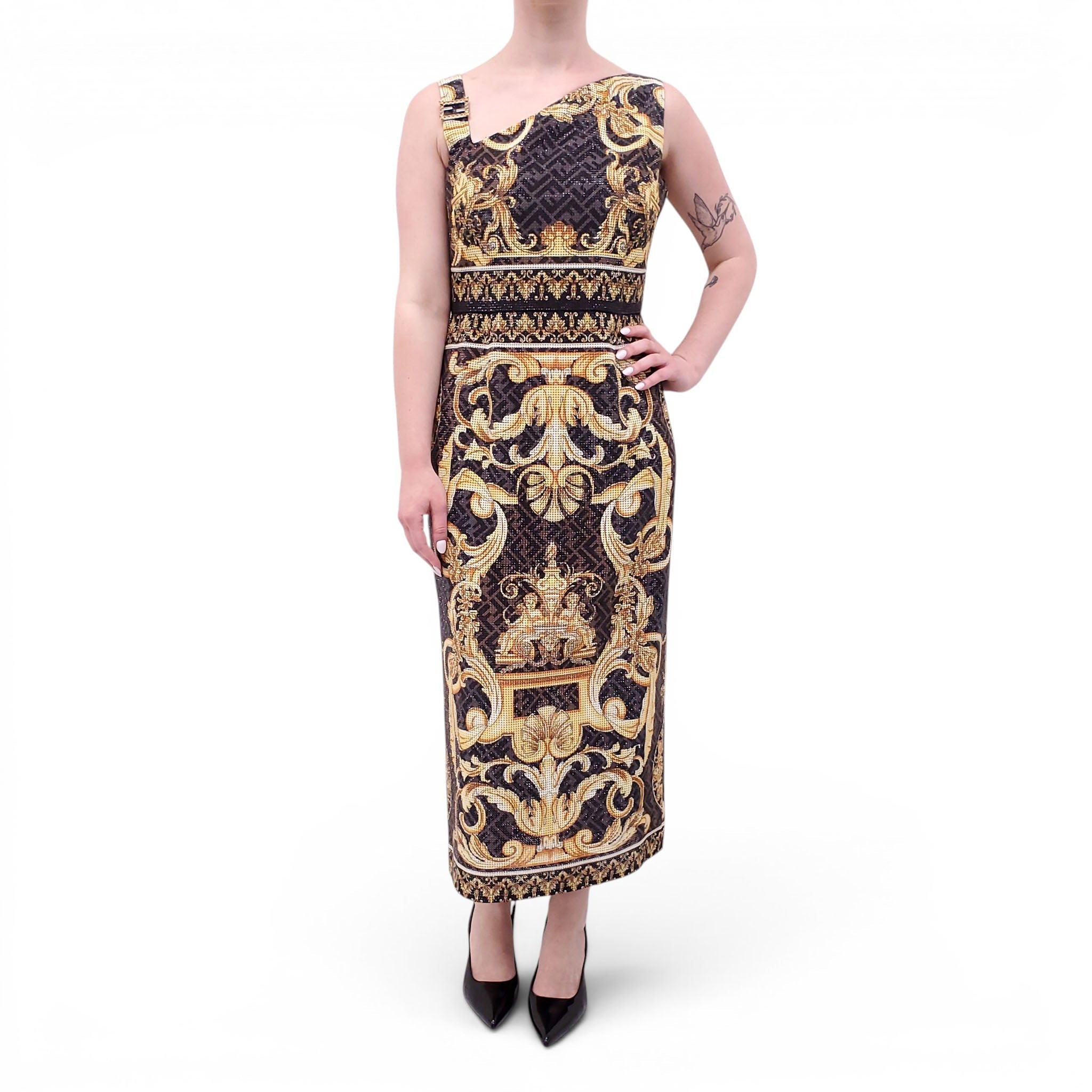 FENDACE ZUCCA AND BAROQUE PATTERNED CRYSTAL EMBELLISHED DRESS - SIZE 44