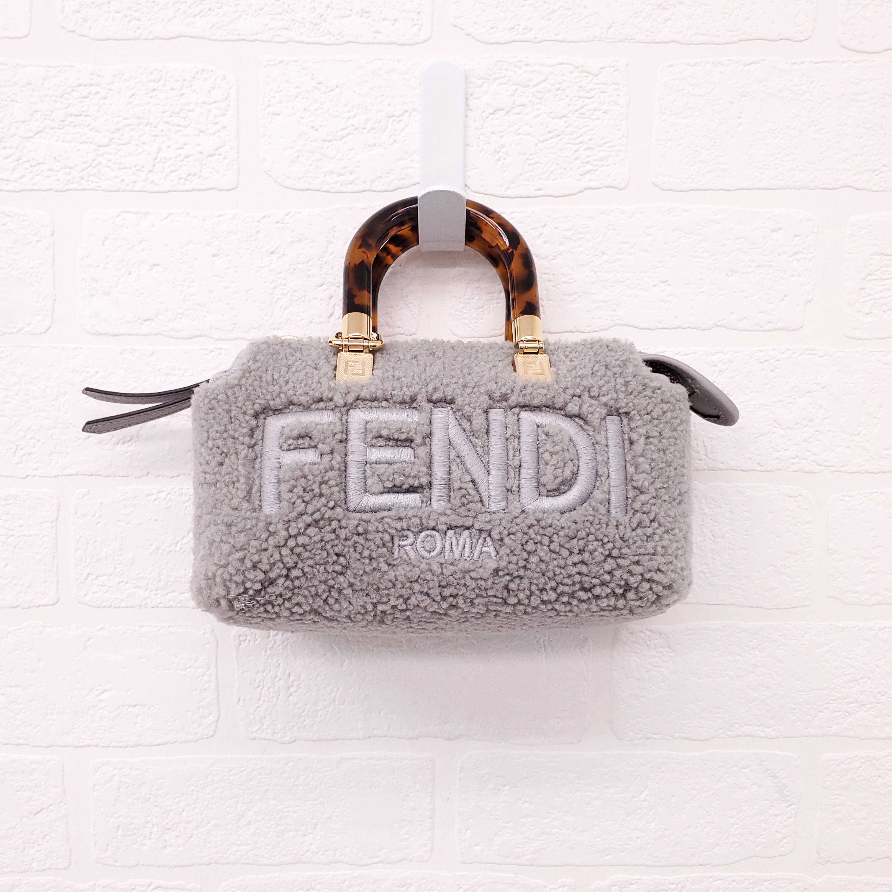 FENDI 2022 SHEEPSKIN LOGO EMBROIDERED 'BY THE WAY' MINI BOSTON BAG