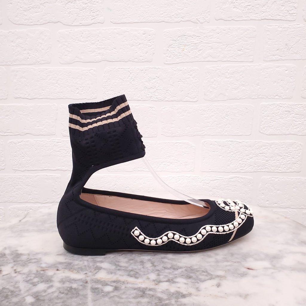 FENDI BALLERINA SOCK FLATS WITH PEARLS - SIZE 35